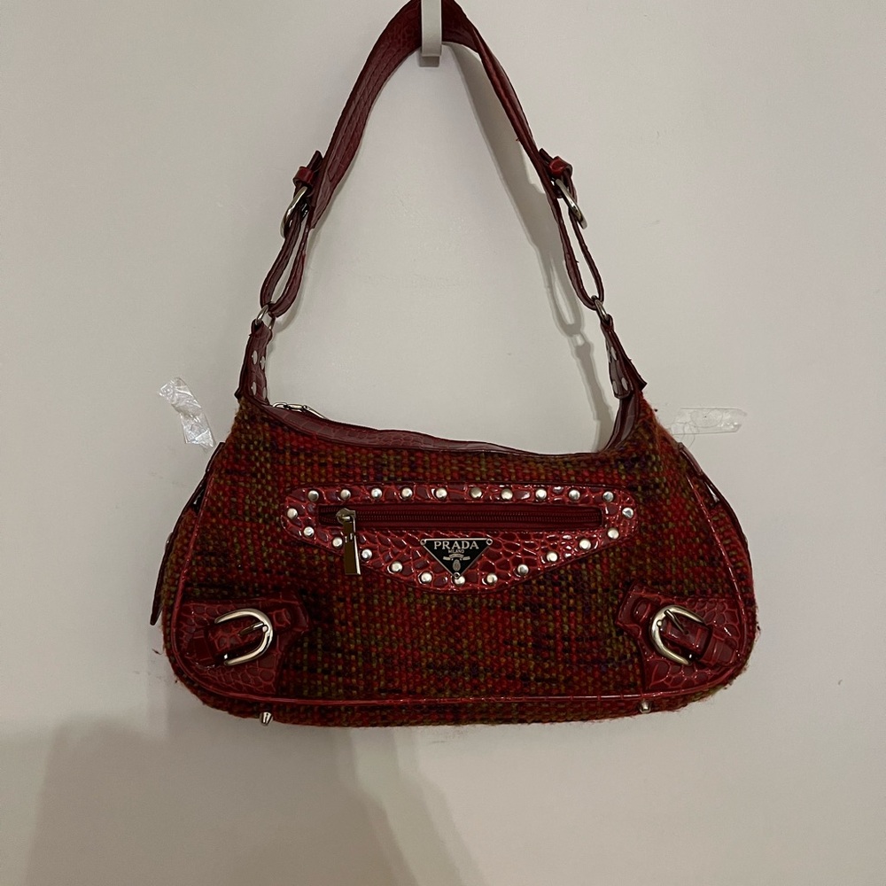 Prada Red Tweed Shoulder Bag